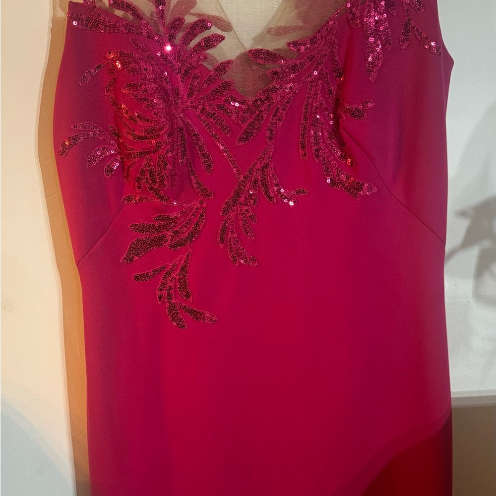 Tadashi Shoji Fuchsia Beaded Illusion Sheath Dress | Formal Cocktail | Size M